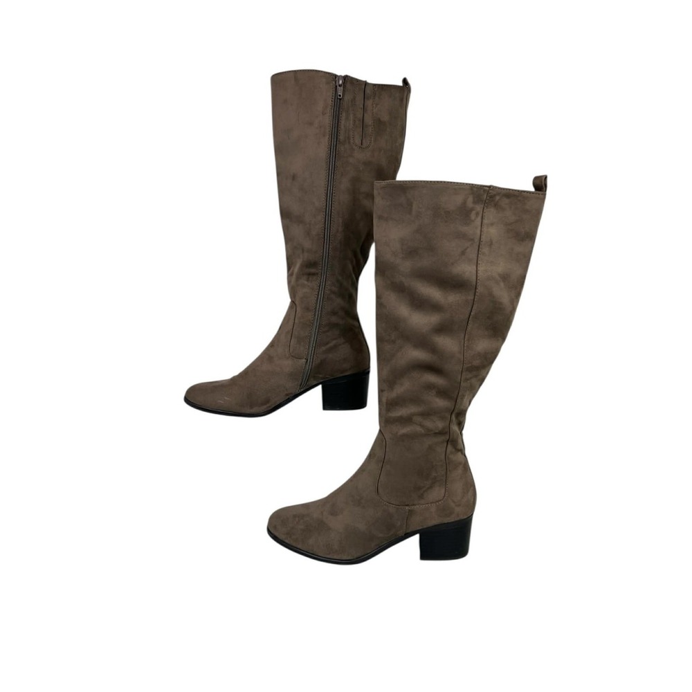 Relativity‎ Women's Taupe Faux Suede Tall Boots Side Zip Block Heel Size 9M